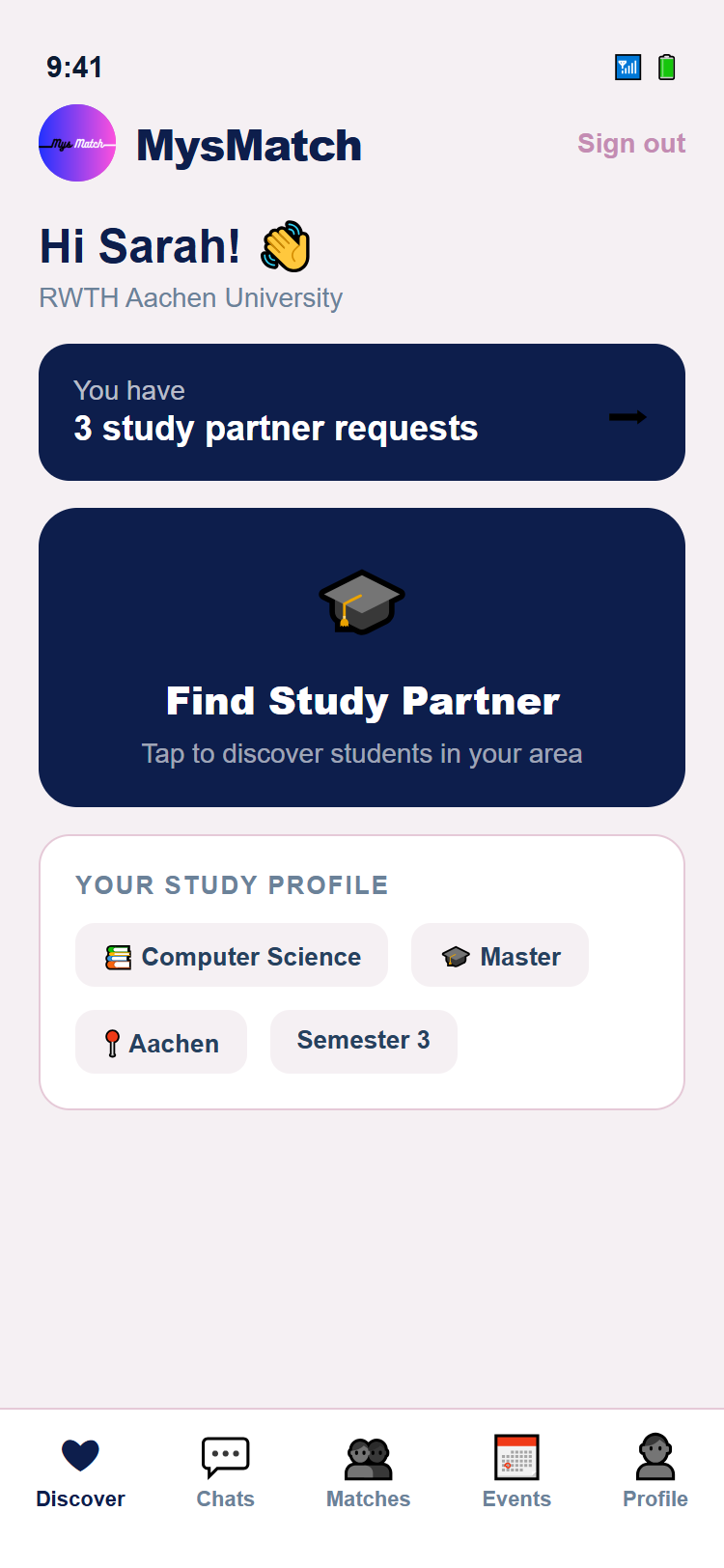 MysMatch home screen