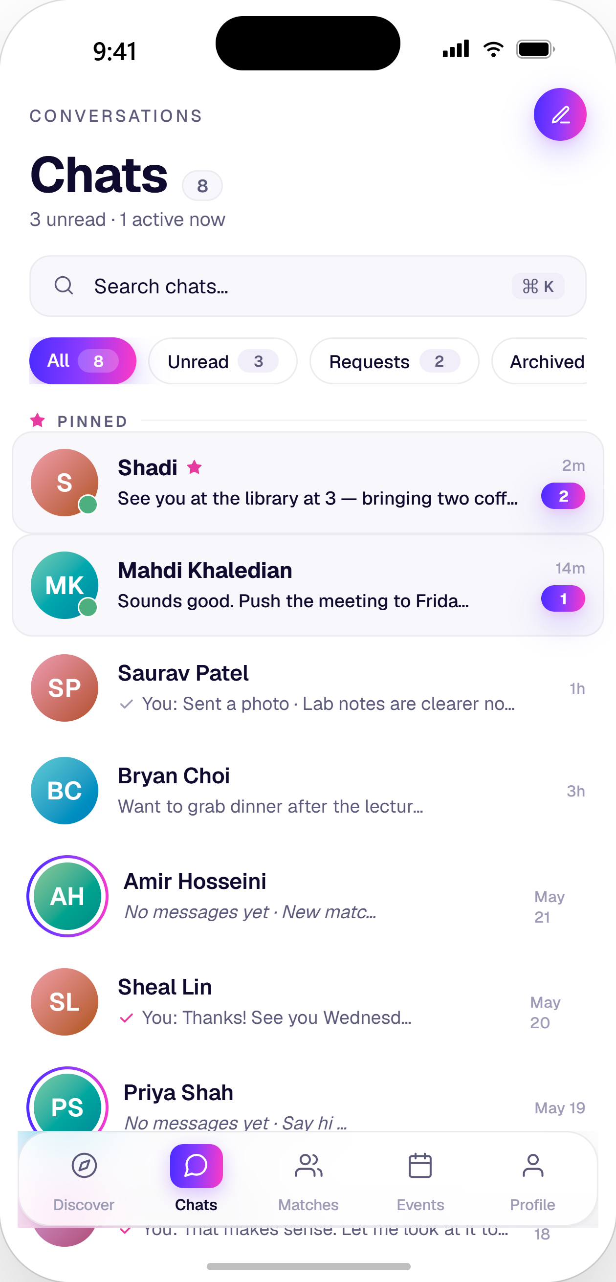 MysMatch chats screen